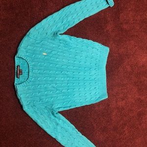 Woman’s cable Ralph Lauren Sport teal sweater